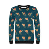 Camel pattern blue blackground Women's Crew Neck Sweatshirt
