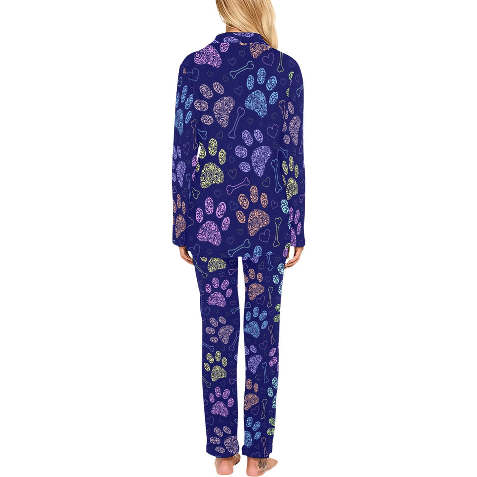 Dog Paws Pattern Print Design 02 Women's Long Pajama Set