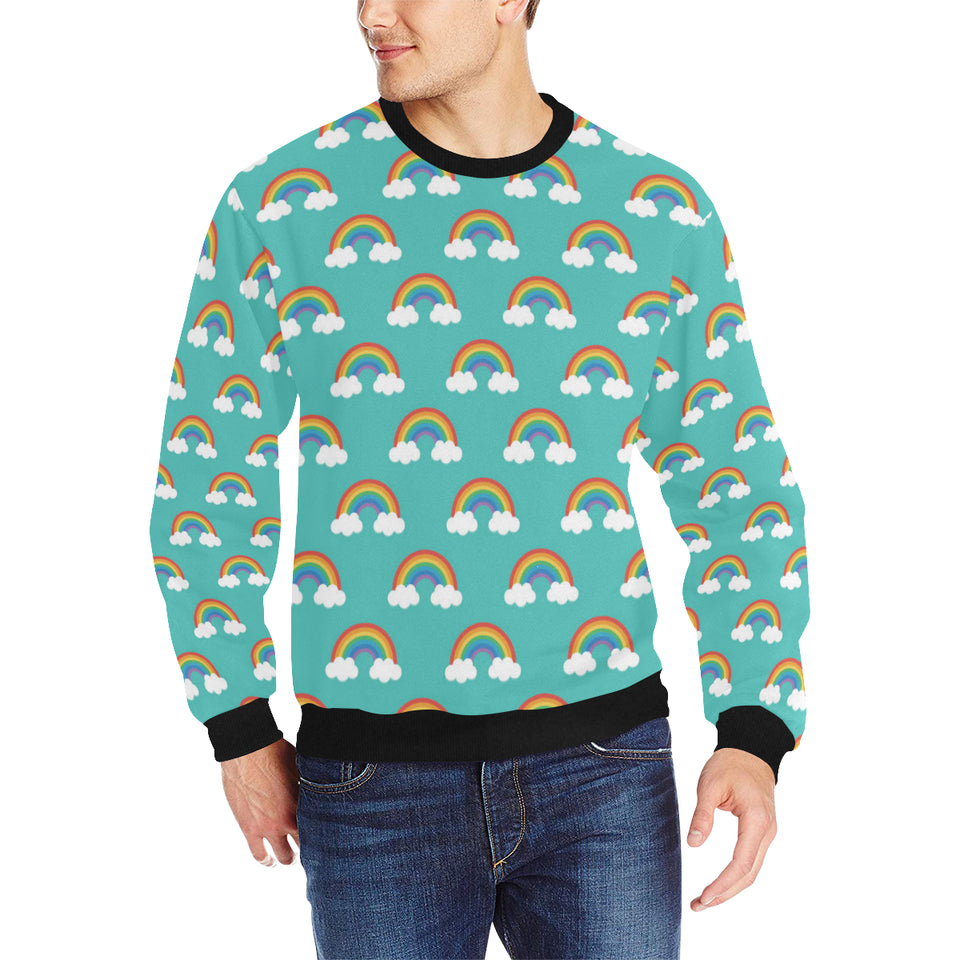 Rainbow pattern green background Men's Crew Neck Sweatshirt
