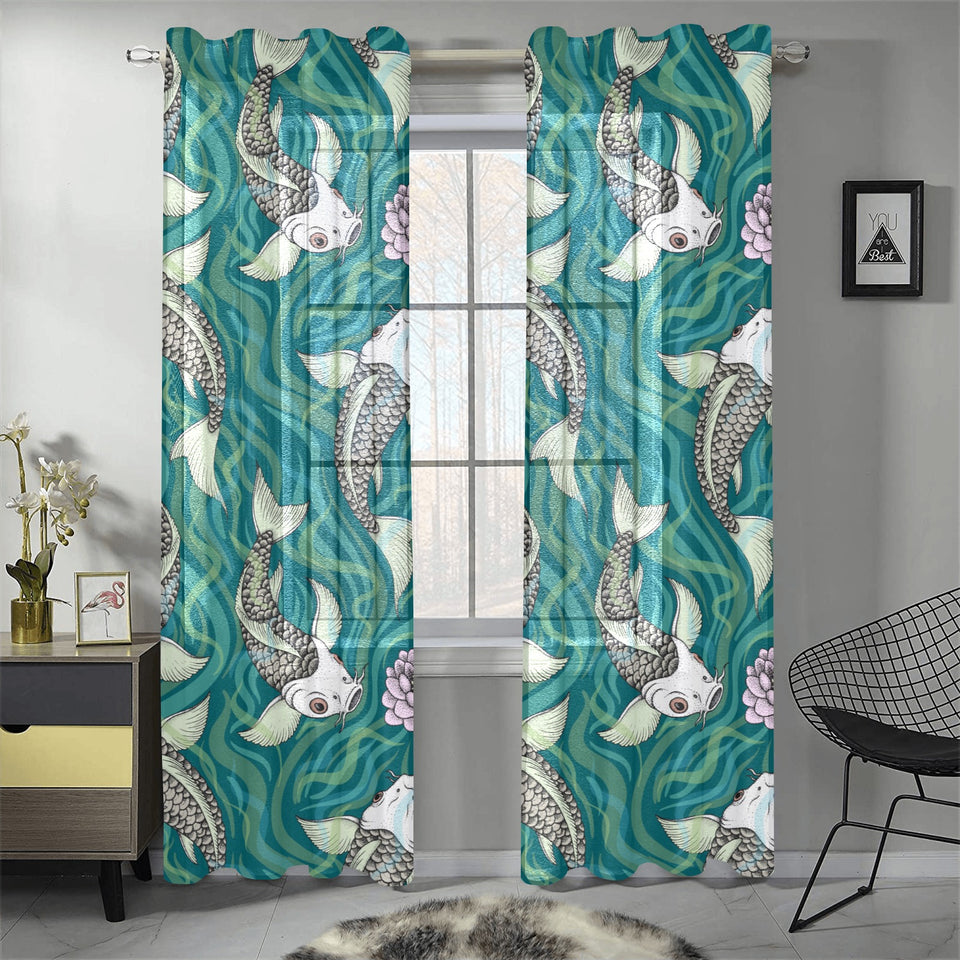 Koi Fish Carp Fish lotus pattern Gauze Curtain