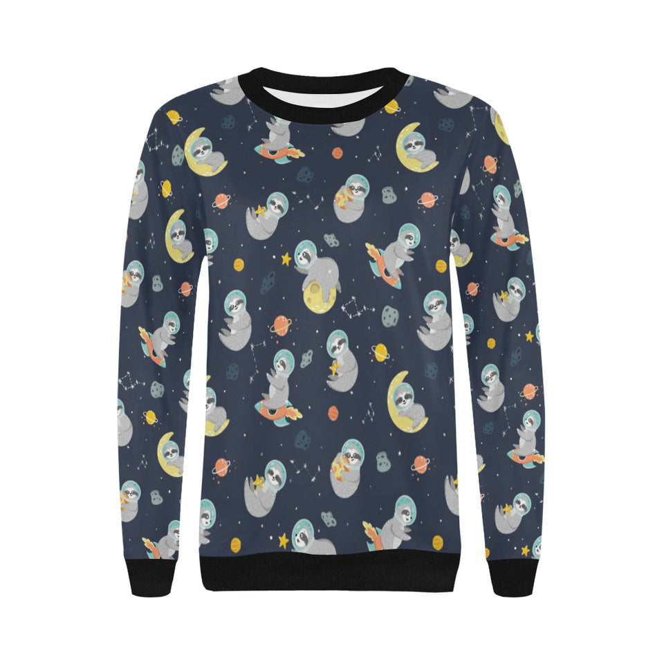 Cute sloth astronaut star planet rocket pattern Women's Crew Neck Sweatshirt