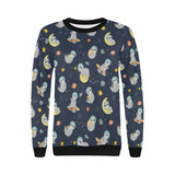 Cute sloth astronaut star planet rocket pattern Women's Crew Neck Sweatshirt