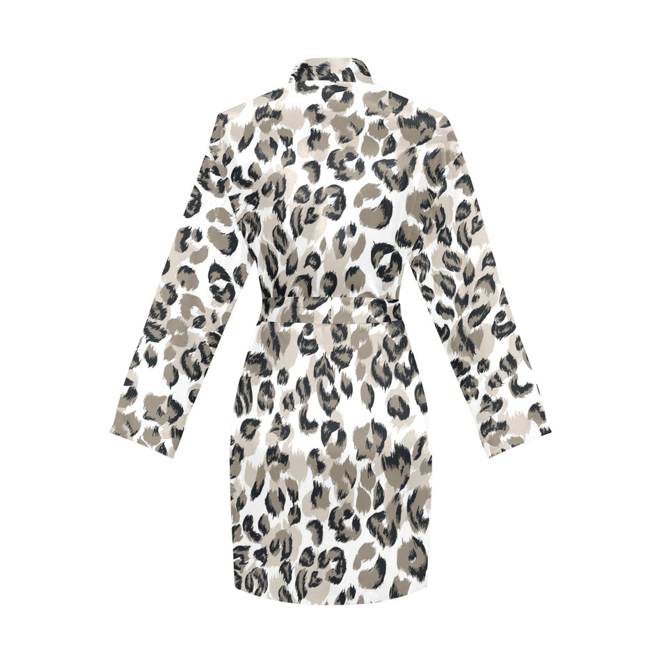 Leopard skin print pattern Women's Long Sleeve Belted Night Robe