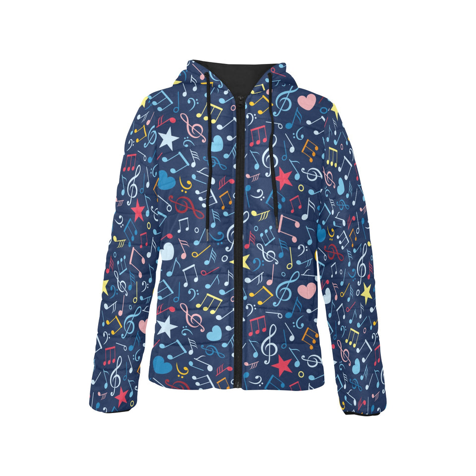 Music Notes Pattern Print Design 03 Women's Padded Hooded Jacket
