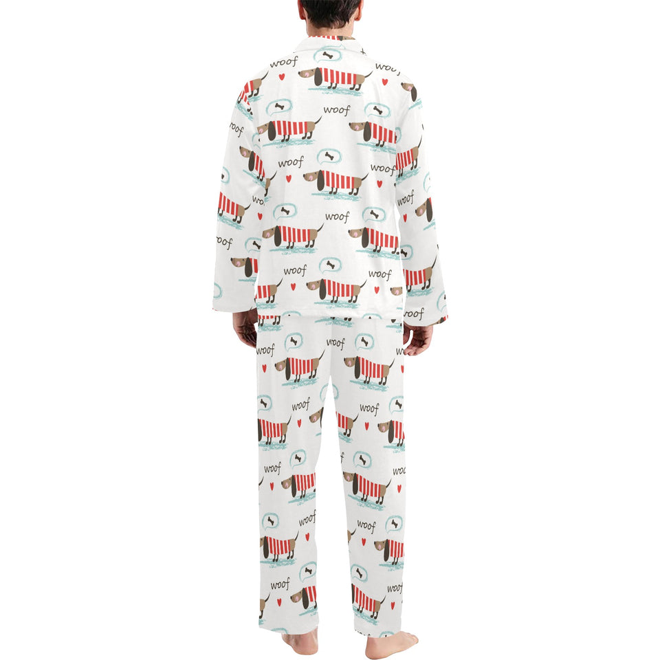 Cute dachshund bone pattern Men's Long Pajama Set