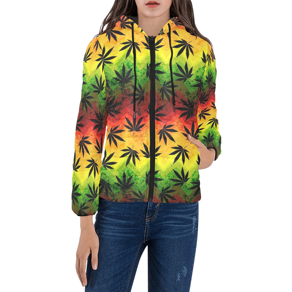 Canabis Marijuana Weed Pattern Print Design 03 Women's Padded Hooded Jacket