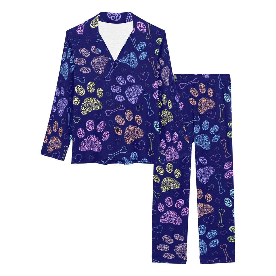 Dog Paws Pattern Print Design 02 Women's Long Pajama Set