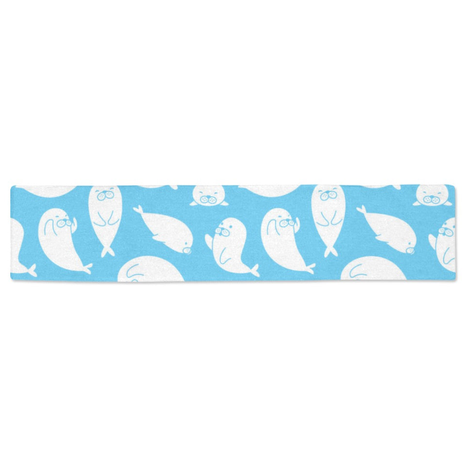Cute white sea lion seals pattern Table Runner