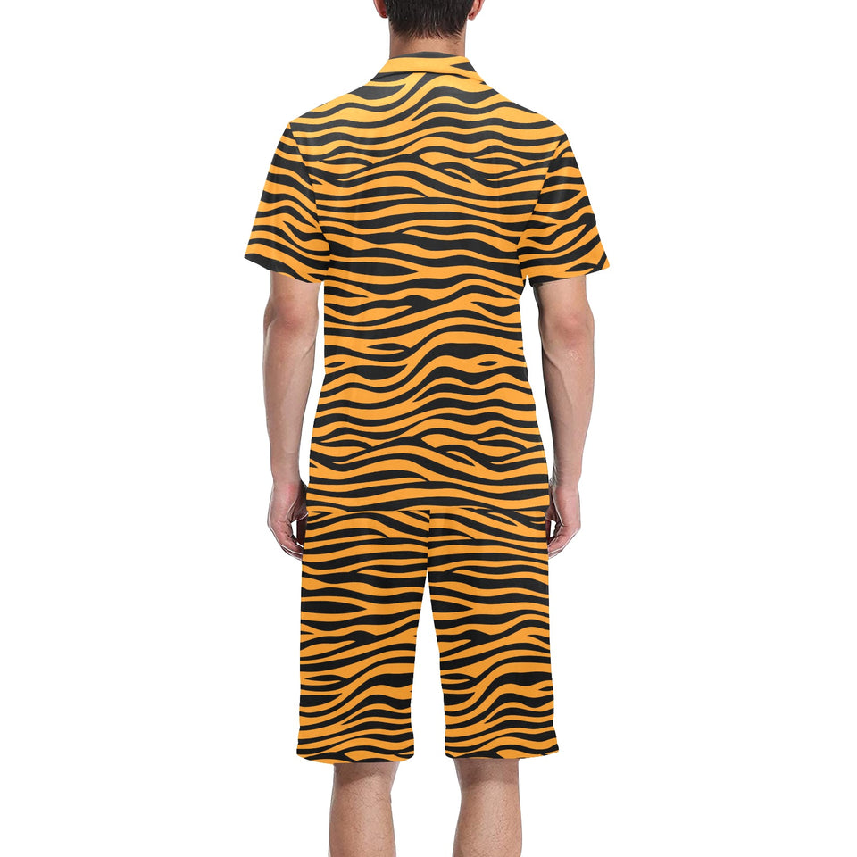 Bengal tigers skin print pattern background Men's V-Neck Short Pajama Set