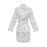 Cartoon hand drawn ice cream black white Women's Long Sleeve Belted Night Robe