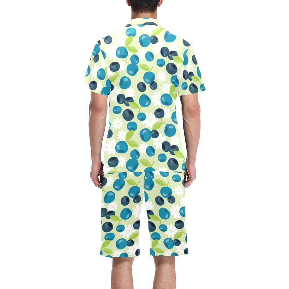 blueberry flower pattern Men's V-Neck Short Pajama Set