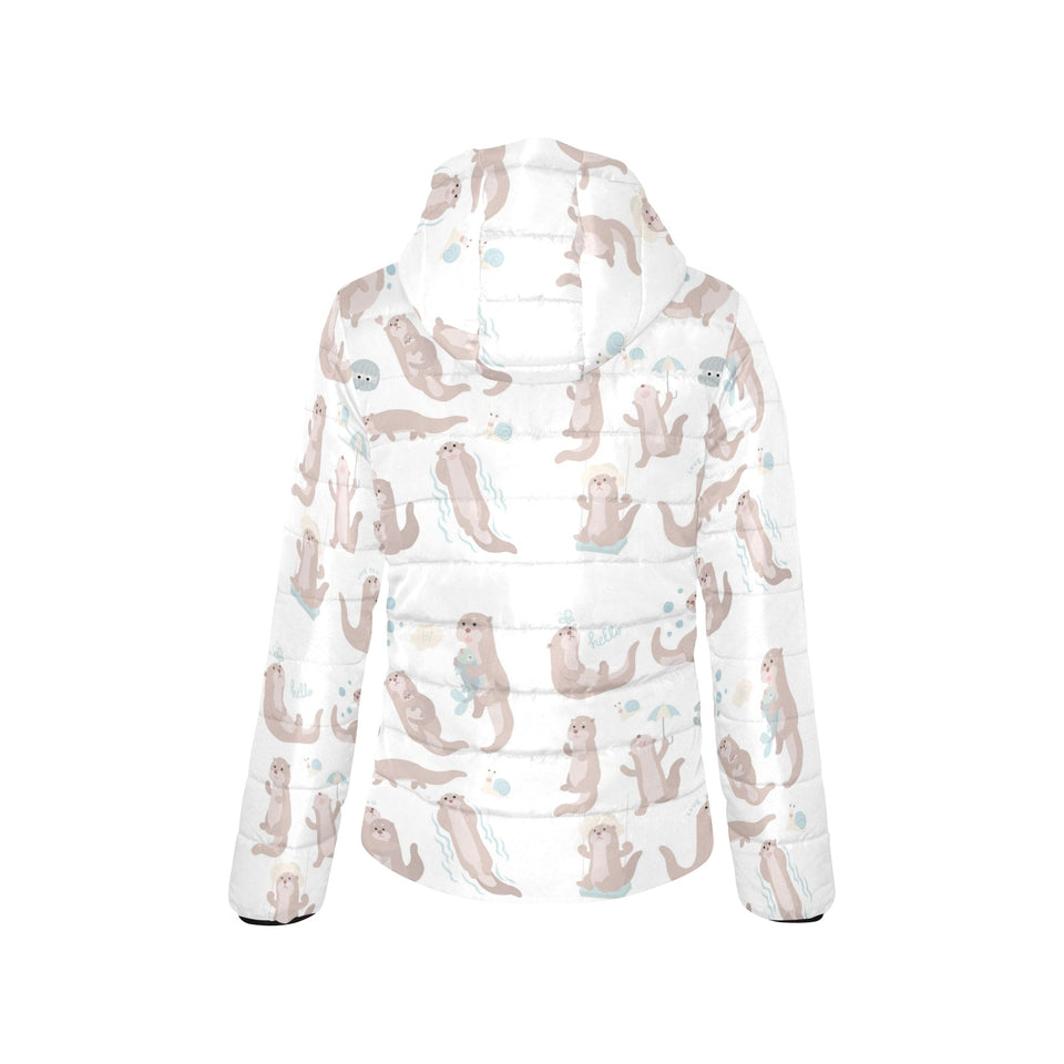 Cute sea otters pattern Women's Padded Hooded Jacket