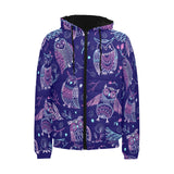 Cute owls pattern boho style ornament Men's Padded Hooded Jacket