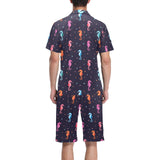 Watercolor colorful seahorse pattern Men's V-Neck Short Pajama Set