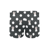 Cute white rabbit polka dots black background Men's Swimming Trunks