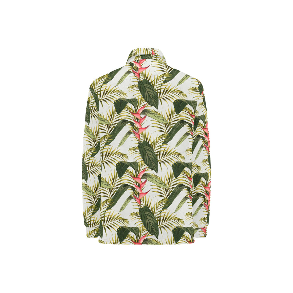 heliconia pattern Women's Long Sleeve Polo Shirt