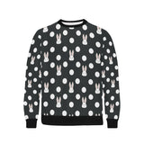 Cute white rabbit polka dots black background Men's Crew Neck Sweatshirt