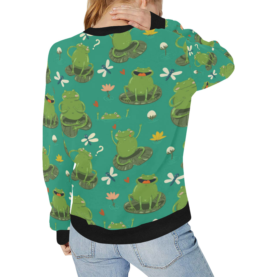 Cute frog dragonfly design pattern Women's Crew Neck Sweatshirt