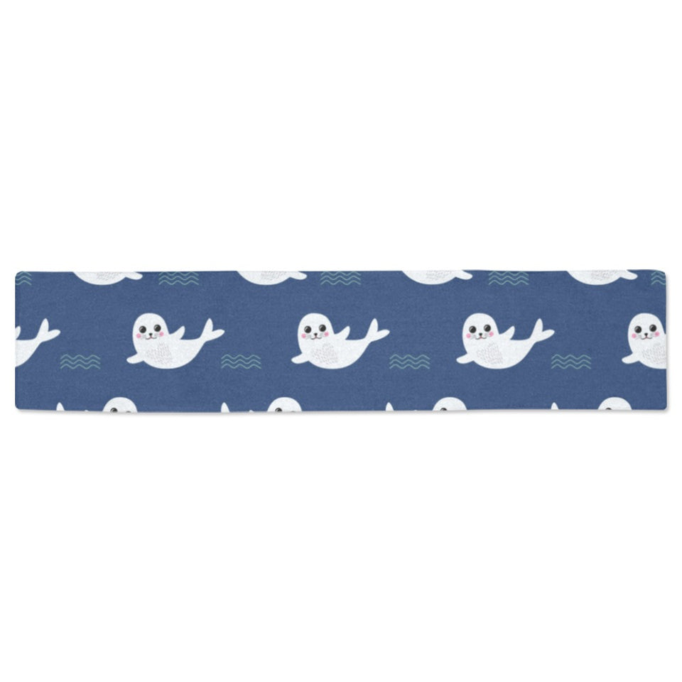 Cute white baby sea lion seal pattern Table Runner