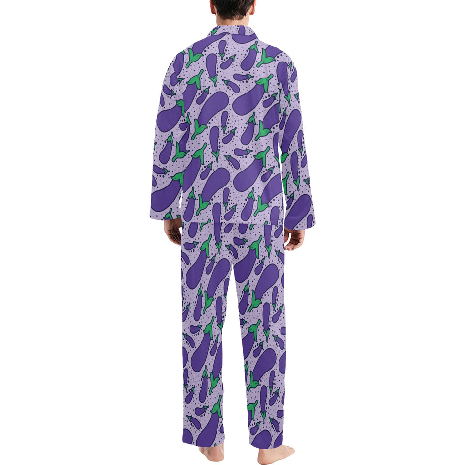 Eggplant Pattern Print Design 03 Men's Long Pajama Set