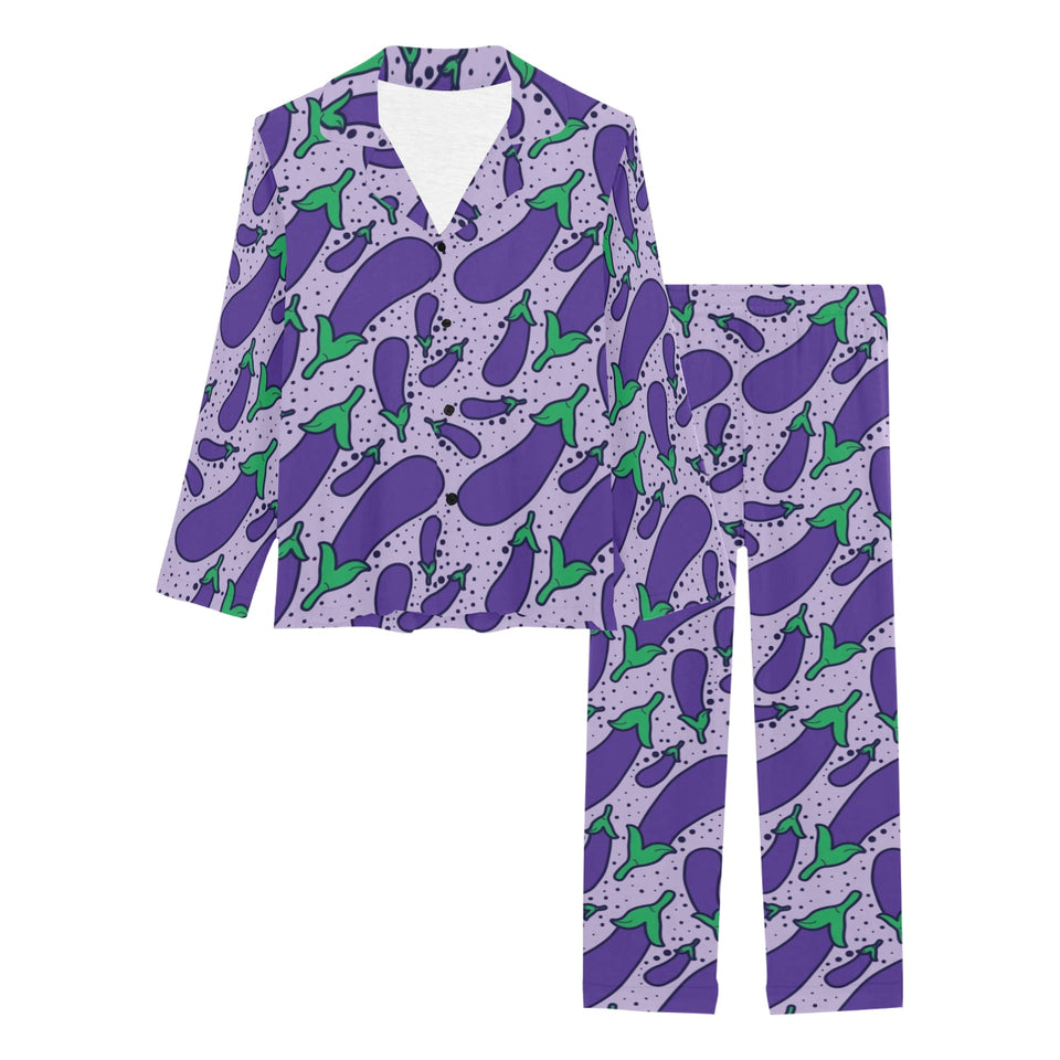 Eggplant Pattern Print Design 03 Women's Long Pajama Set