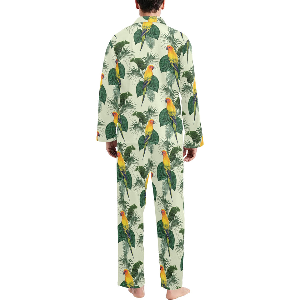 Beautiful parrot palm leaves pattern Men's Long Pajama Set