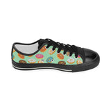 Colorful donut pattern green background Kids' Boys' Girls' Low Top Canvas Shoes Black