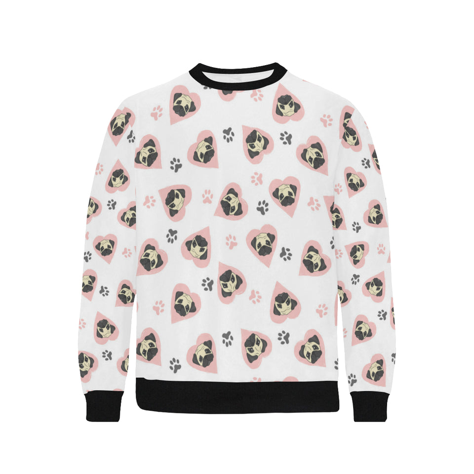 Cute pugs pink heart paw pattern Men's Crew Neck Sweatshirt