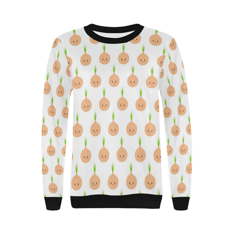cute onions smiling faces Women's Crew Neck Sweatshirt