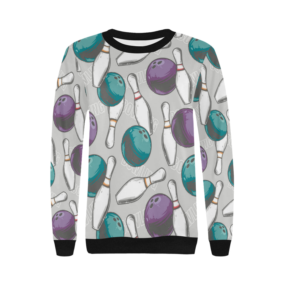 Bowling ball and pin gray background Women's Crew Neck Sweatshirt