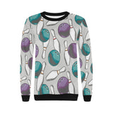 Bowling ball and pin gray background Women's Crew Neck Sweatshirt