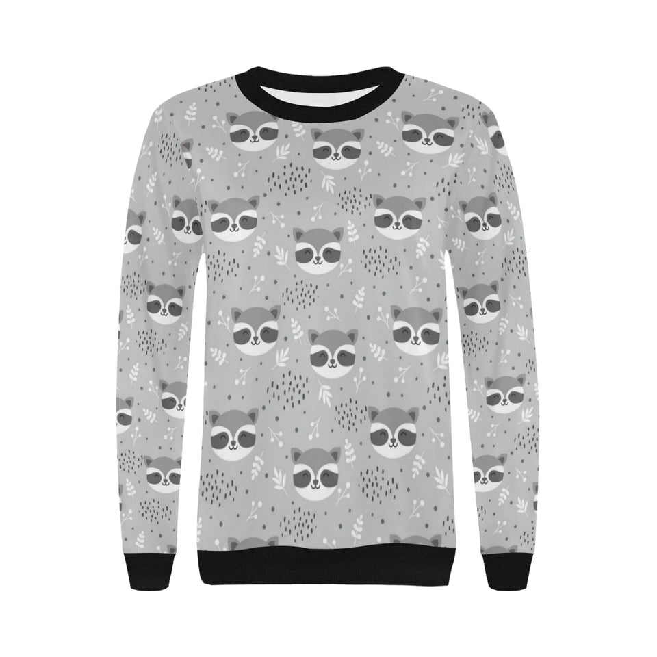 Cute raccoons leaves dot Women's Crew Neck Sweatshirt