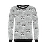 Cute raccoons leaves dot Women's Crew Neck Sweatshirt