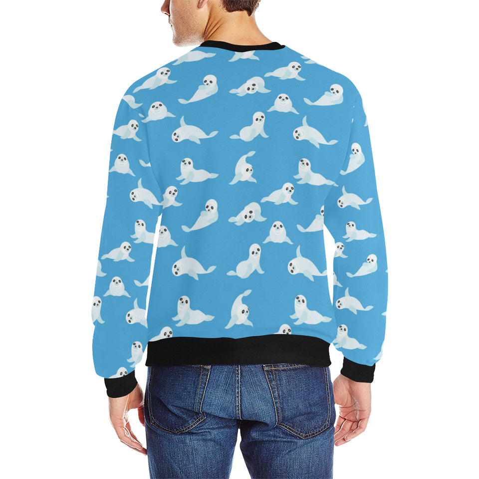 Cute sea lion seal pattern background Men's Crew Neck Sweatshirt