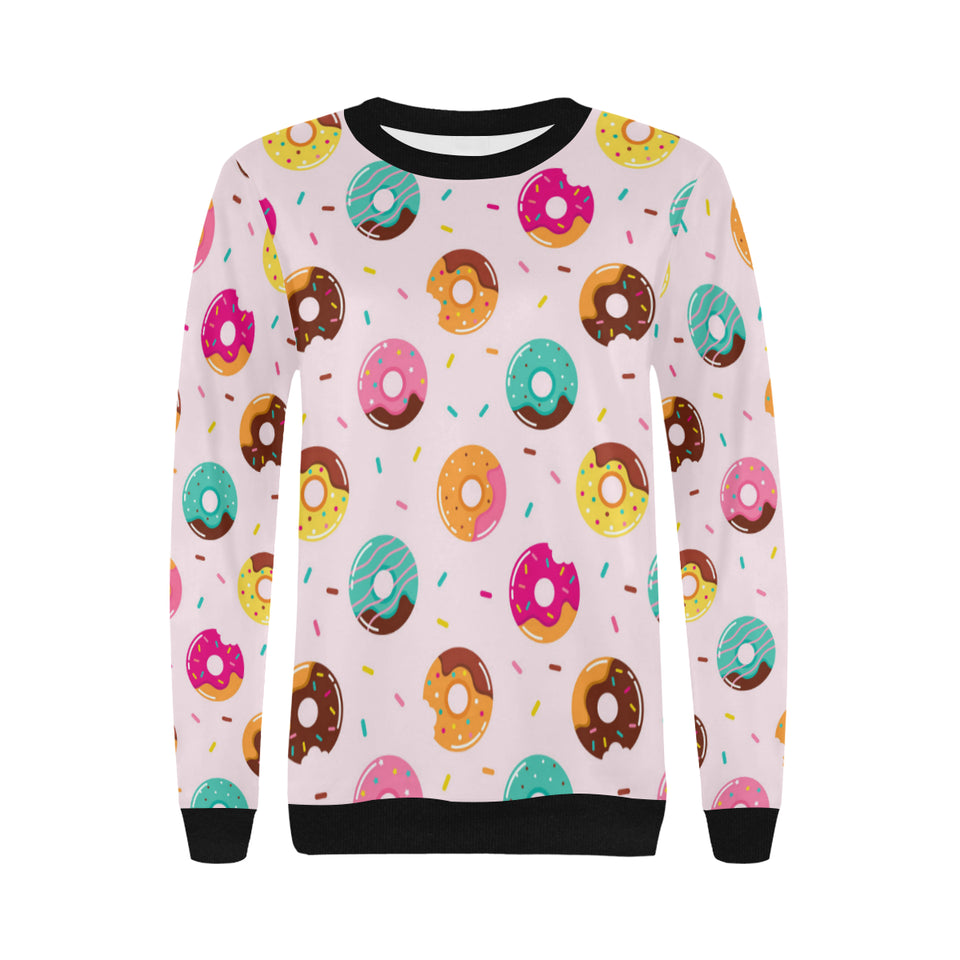 Donut pattern glaze pink background Women's Crew Neck Sweatshirt