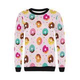 Donut pattern glaze pink background Women's Crew Neck Sweatshirt