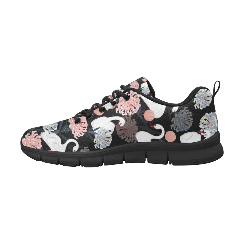 white swan blooming flower pattern Women's Sneaker Shoes