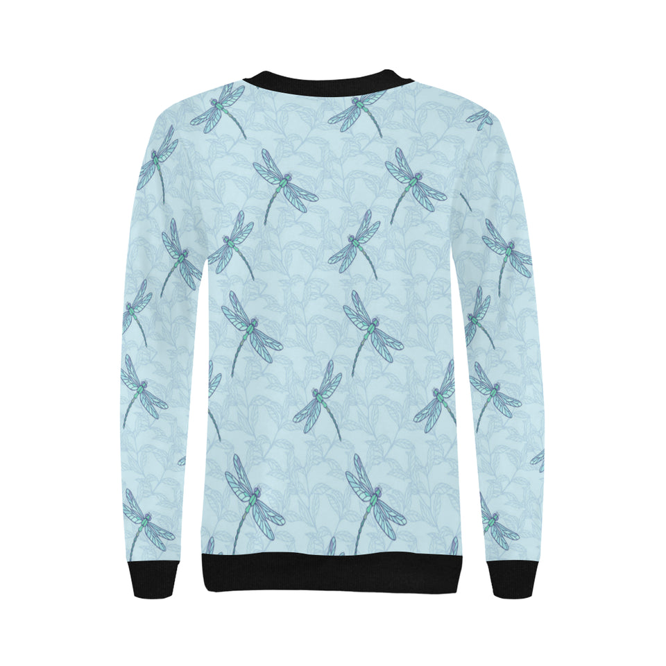 Dragonfly pattern blue background Women's Crew Neck Sweatshirt