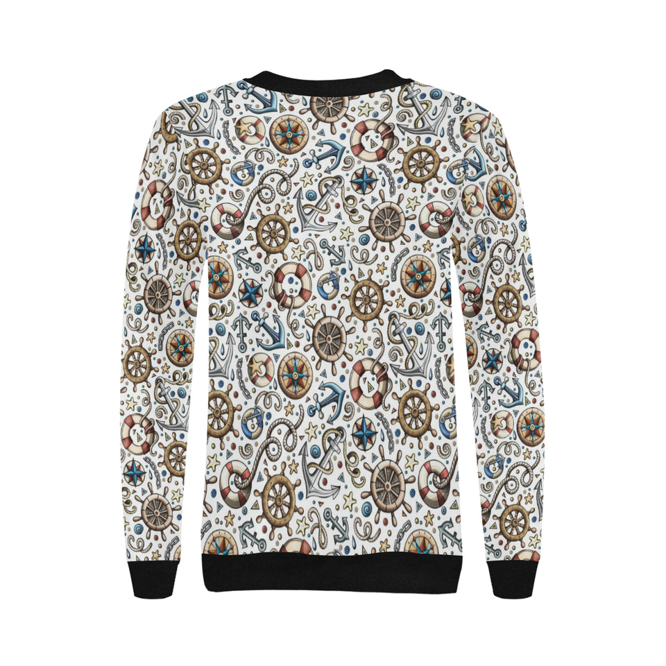 Cute nautical steering wheel anchor pattern Women's Crew Neck Sweatshirt
