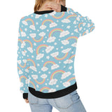 Cute rainbow clound star pattern blue background Women's Crew Neck Sweatshirt