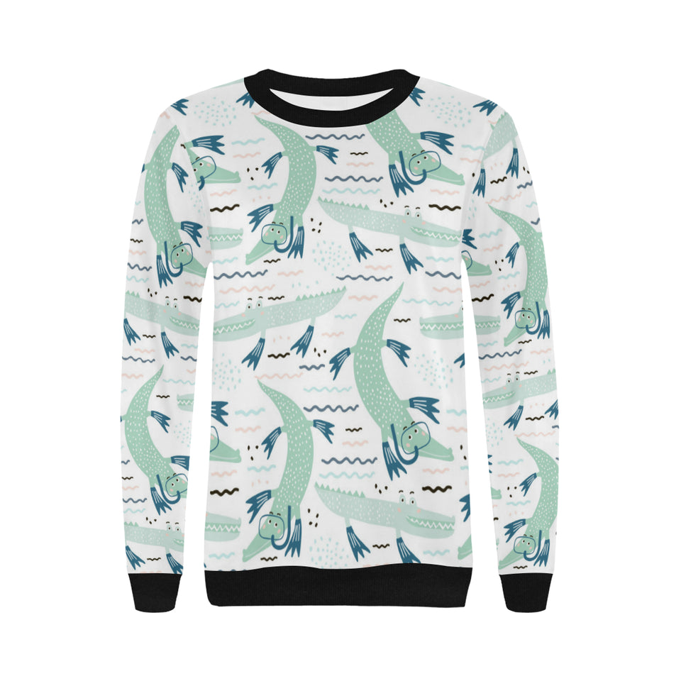Crocodile diver pattern Women's Crew Neck Sweatshirt