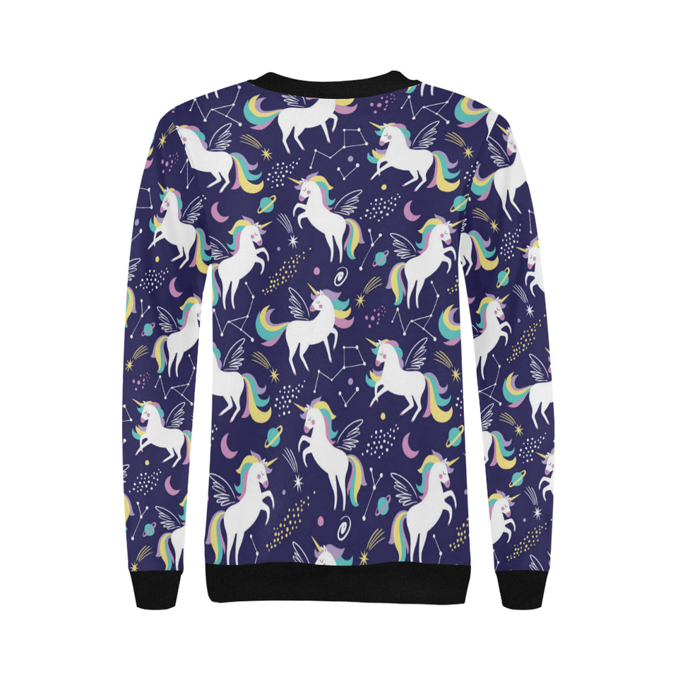 Hand drawn cute unicorn star planet Women's Crew Neck Sweatshirt