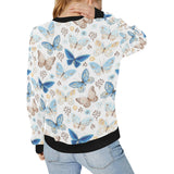 blue butterfly pattern Women's Crew Neck Sweatshirt