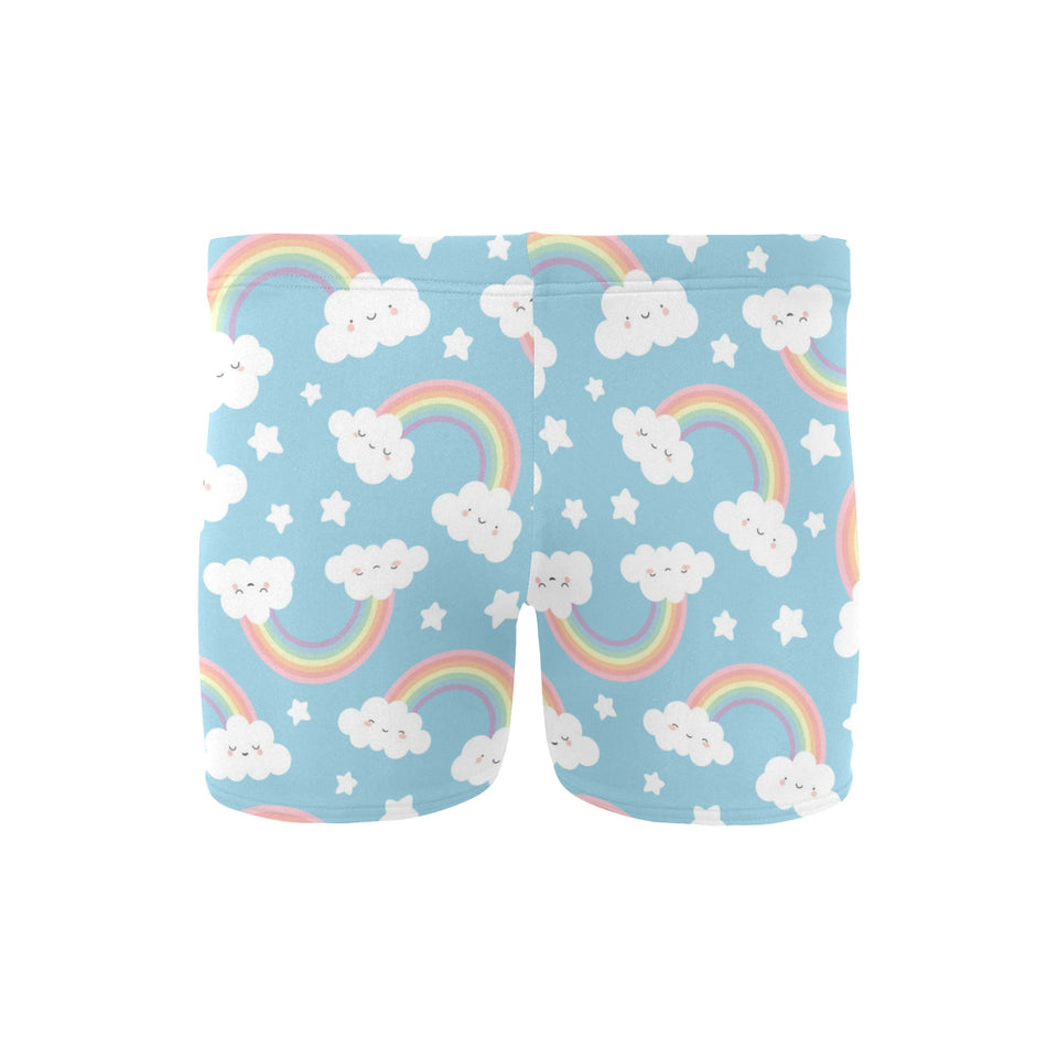 Cute rainbow clound star pattern blue background Men's Swimming Trunks