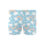 Cute rainbow clound star pattern blue background Men's Swimming Trunks