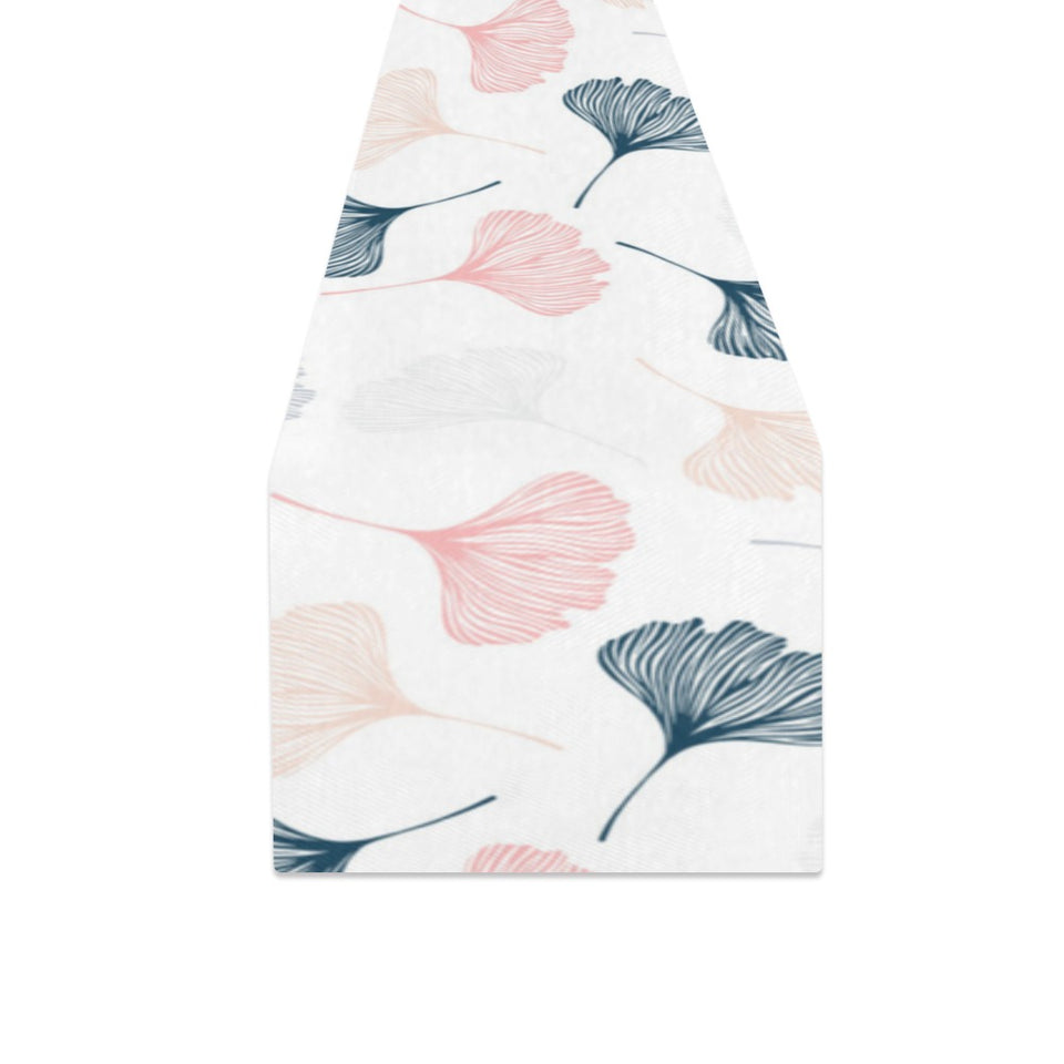 Black Gray Cream coral ginkgo leaves pattern Table Runner