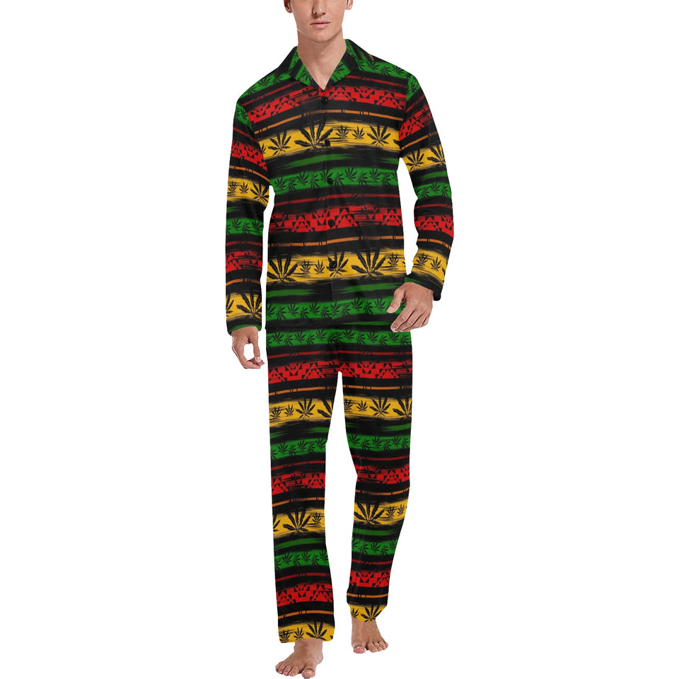 Canabis Marijuana Weed Pattern Print Design 04 Men's Long Pajama Set