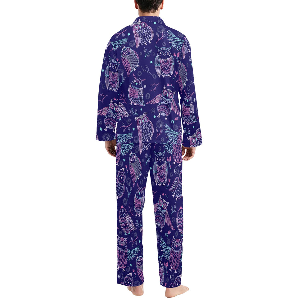 Cute owls pattern boho style ornament Men's Long Pajama Set