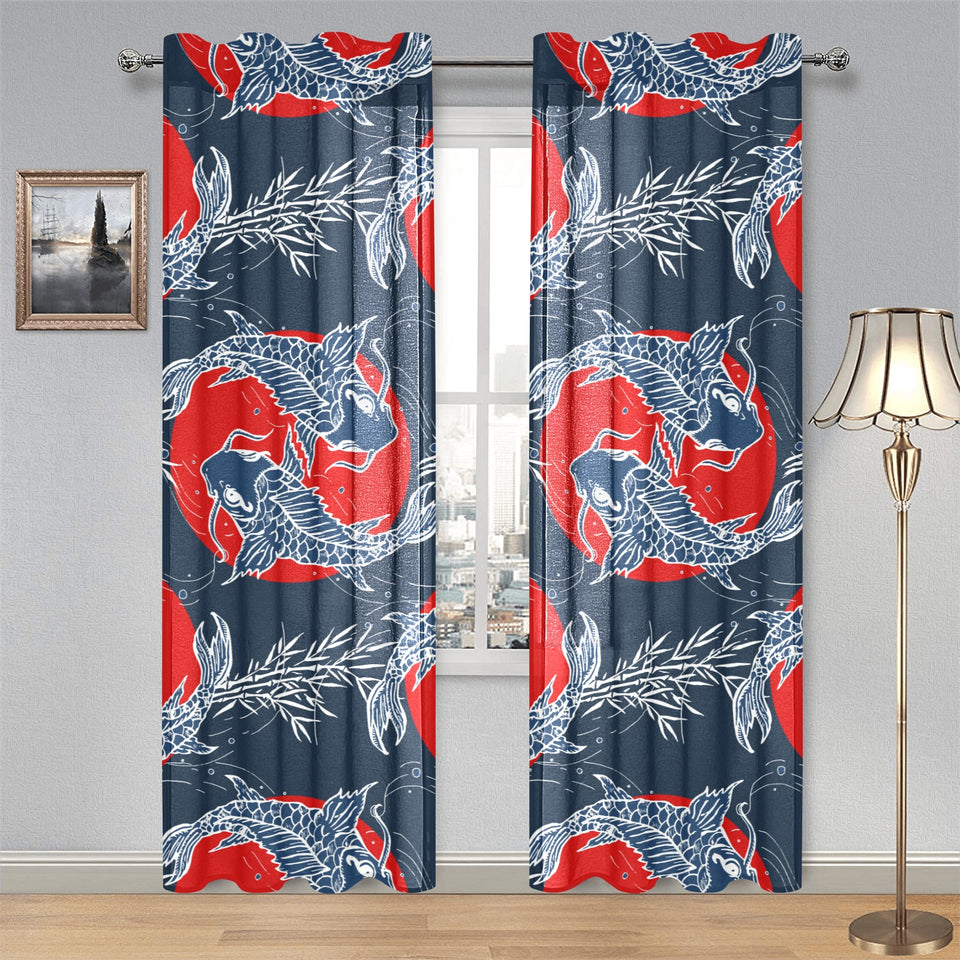 Koi Fish Carp Fishs hand drawn japanese art Gauze Curtain