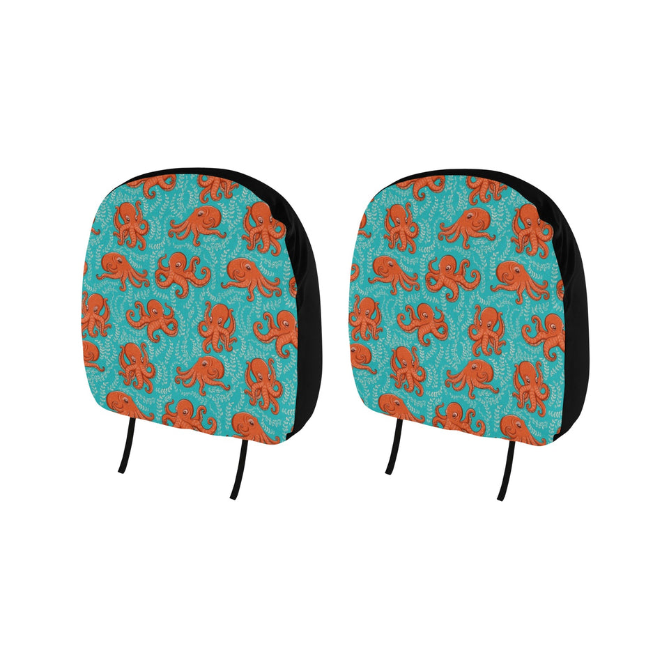 Octopus turquoise background Car Headrest Cover
